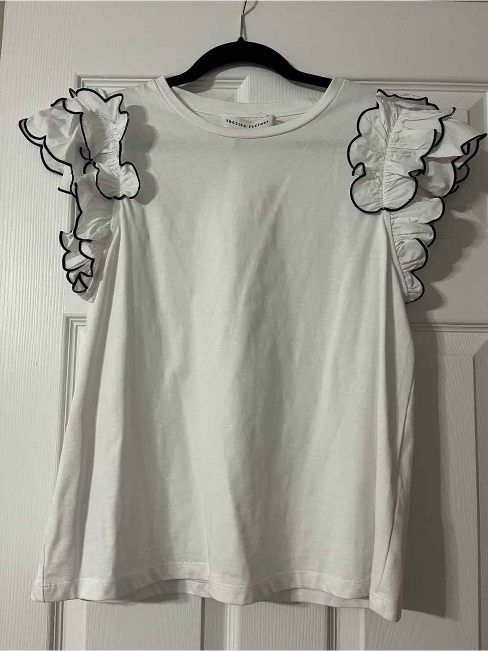 English Factory White Tank Top with Black-Edged Ruffle Sleeves